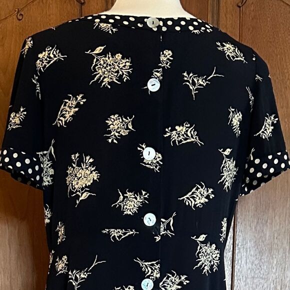 Vintage Dress Black & White Floral Mixed Print Midi Dress Plus Size 16 - Picture 7 of 11